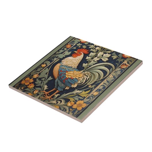 Mooie  haan William Morris geïnspireerd Tegeltje (Zijkant)