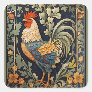 Mooie haan William Morris geïnspireerd Vierkante Sticker