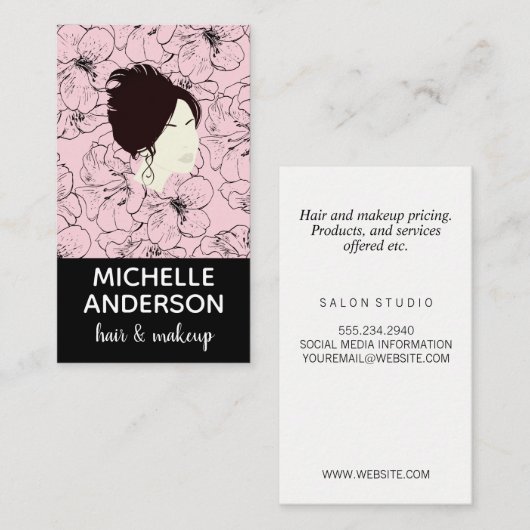 Mooie haar- en make-upstyling / Bloemmotief Visitekaartje (Voorkant / Achterkant)
