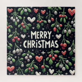 Mooie haard Kerstmis Mistletoe tak Legpuzzel