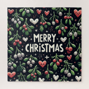 Mooie haard Kerstmis Mistletoe tak Legpuzzel