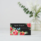 Mooie Haarstylist rode papaver bloem met schaar Visitekaartje (Staand voorkant)
