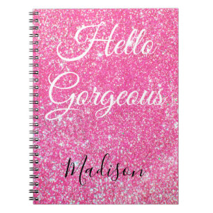 Mooie Hallo Prachtig Roze Glitters Glans Naam Notitieboek