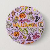 Mooie Halloween Doodle Patroon Ronde Button 7,6 Cm (Voorkant)