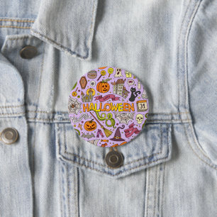 Mooie Halloween Doodle Patroon Ronde Button 7,6 Cm