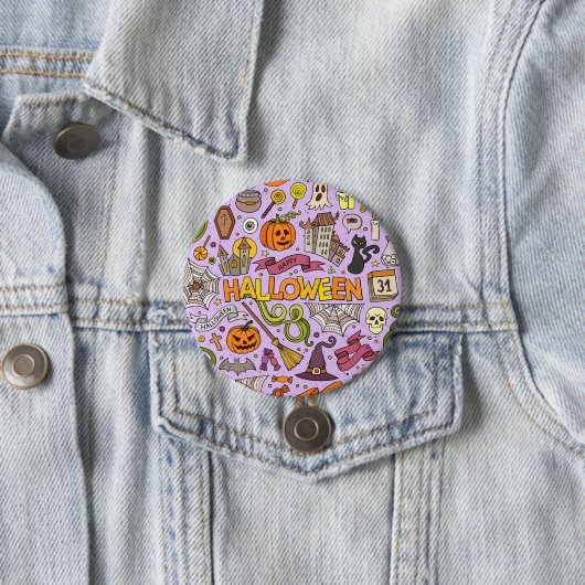 Mooie Halloween Doodle Patroon Ronde Button 7,6 Cm (In situ)