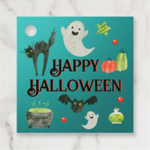 Mooie Halloween Favor Tags Teal Geest Kat Feestje