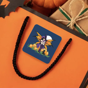 Mooie Halloween Fee Pompoenveld Zwarte Kat Vierkante Sticker