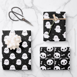 Mooie Halloween Geest- en Schedelpatronen Inpakpapier Vel