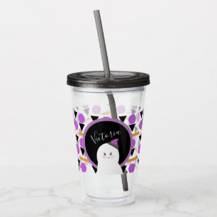 Mooie Halloween Geest Paarse Naam Acryl Tumbler Drinkbeker