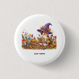Mooie Halloween Heksenkat Kruidenleer Aangepaste G Ronde Button 3,2 Cm
