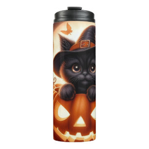Mooie Halloween Heksenkat Pompoen Thermische Tumbl Thermosbeker