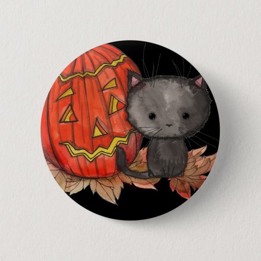 Mooie Halloween Kat Speld van Molly Harrison Ronde Button 5,7 Cm (Voorkant)
