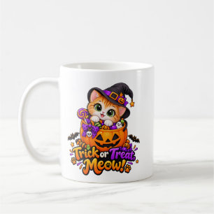 Mooie Halloween-kat 'Trick or Treat Meow' Klassiek Koffiemok