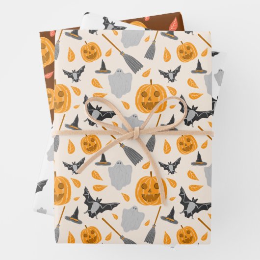 Mooie Halloween-patroon cadeaupapier vellen sets. (In situ)