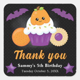 Mooie Halloween Pompoen Cupcake Kinderverjaardag Vierkante Sticker