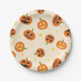 Mooie Halloween-pompoenen op crèmekleurige papiere Papieren Bordje