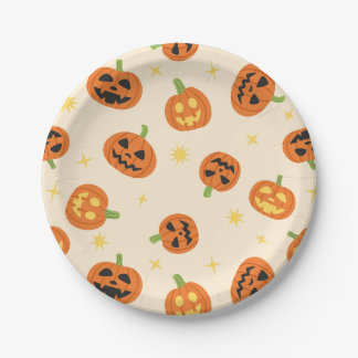 Mooie Halloween-pompoenen op crèmekleurige papiere Papieren Bordje