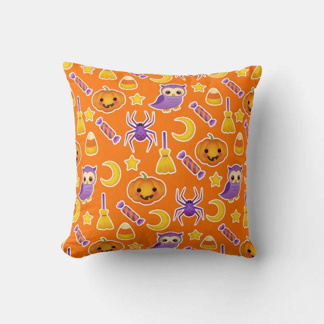 Mooie Halloween Pompoenen Uilen Spinnen Patroon Kussen (Voorkant)
