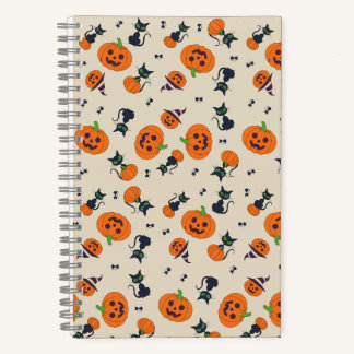 Mooie Halloween Pompoenen & Zwarte Katten Patroon Notitieboek