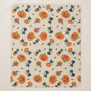 Mooie Halloween Pompoenen & Zwarte Katten Patroon Sherpa Deken