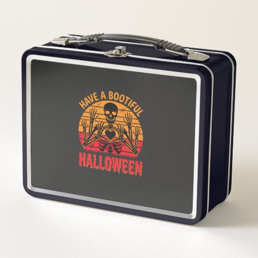 Mooie Halloween Skelet Hart Retro Zonsondergang De (Voorkant)