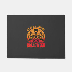 Mooie Halloween Skelet Hart Retro Zonsondergang De Deurmat