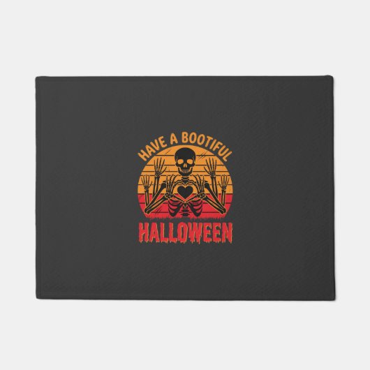 Mooie Halloween Skelet Hart Retro Zonsondergang De Deurmat (Voorkant)