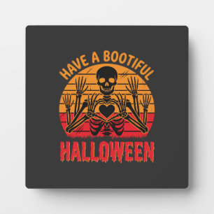 Mooie Halloween Skelet Hart Retro Zonsondergang De Fotoplaat
