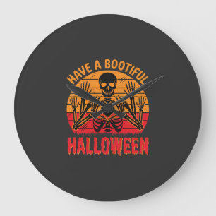 Mooie Halloween Skelet Hart Retro Zonsondergang De Grote Klok
