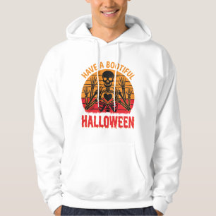 Mooie Halloween Skelet Hart Retro Zonsondergang De Hoodie
