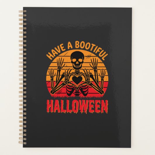 Mooie Halloween Skelet Hart Retro Zonsondergang De Planner (Voorkant)