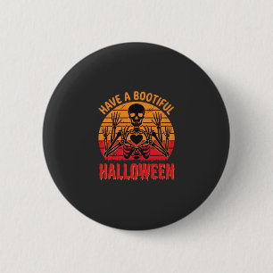 Mooie Halloween Skelet Hart Retro Zonsondergang De Ronde Button 5,7 Cm