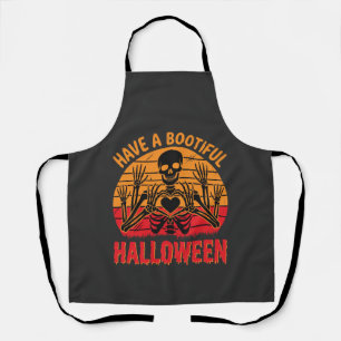 Mooie Halloween Skelet Hart Retro Zonsondergang De Schort