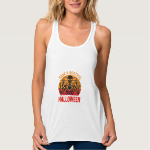 Mooie Halloween Skelet Hart Retro Zonsondergang De Tanktop