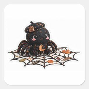 Mooie Halloween Spin Embroidery Kunst Vierkante Sticker
