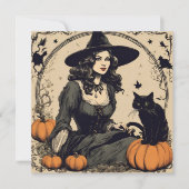 Mooie  Halloween Witch met Black Cat Kaart (Voorkant)
