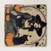 Mooie Halloween Witch met Black Cat Legpuzzel (Horizontaal)