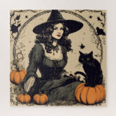 Mooie Halloween Witch met Black Cat Legpuzzel (Verticaal)