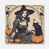Mooie  Halloween Witch met Black Cat Magneet (Voorkant)