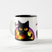 Mooie Halloween Zwarte Kat Twee-Tons Mok (Voorkant links)