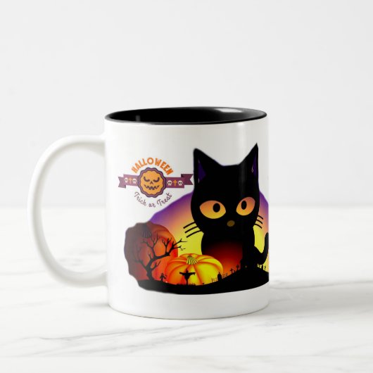 Mooie Halloween Zwarte Kat Twee-Tons Mok (Links)
