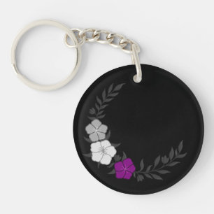 Mooie halve maan van subtiele aseksuele bloemen sleutelhanger