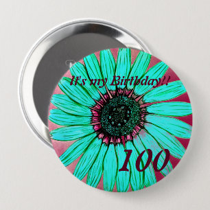 Mooie hand geschetst Bloem 100e verjaardag Ronde Button 4,0 Cm