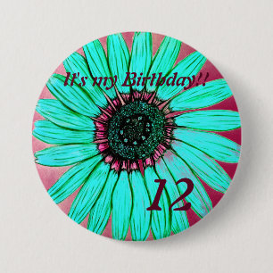 Mooie hand geschetst Bloem 12e verjaardag Ronde Button 7,6 Cm