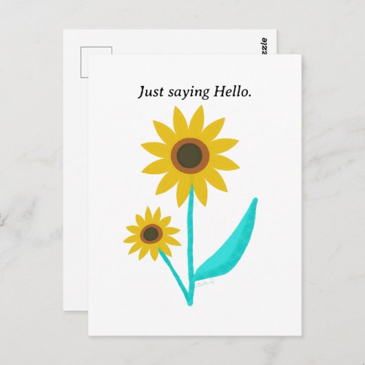 Mooie hand getekend digitale zoete zonnebloem briefkaart (Voorkant / Achterkant)