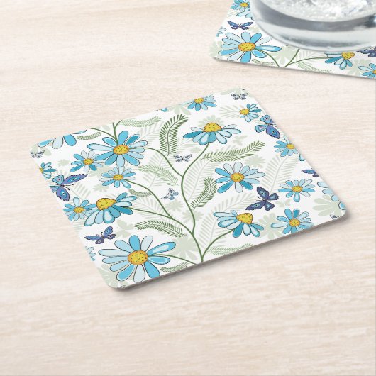 Mooie hand getekend pastel blauw flessenpatroon kartonnen onderzetters (Schuin)