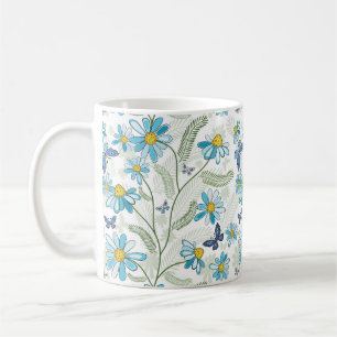 Mooie hand getekend pastel blauw flessenpatroon koffiemok