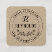 Mooie hand getrokken halve krans monogram vierkante visitekaartje (Voorkant)