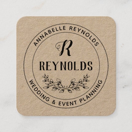 Mooie hand getrokken halve krans monogram vierkante visitekaartje (Voorkant)